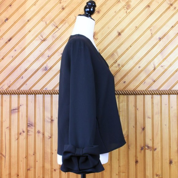 Zara Bow Tie Top Basic Collection Dressy Small Black Long Bell Sleeves CA230 - Picture 5 of 8